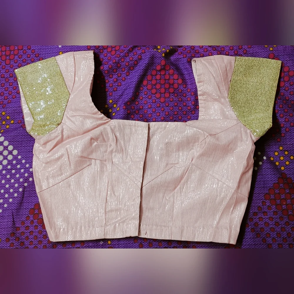 Light Pink Embellished Sequin Net Saree with stitched Blouse and Petticoat - Picture 7 of 12